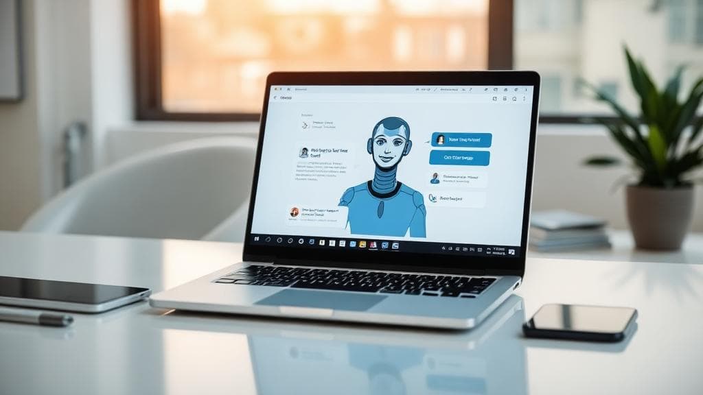 AI chatbot assistant on laptop screen engaging with customers