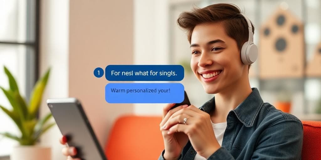 Customer smiling while receiving personalized chatbot response