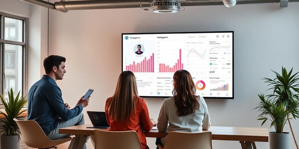 Marketing team reviewing Instagram engagement analytics