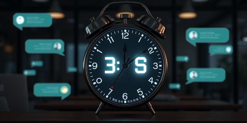 Clock showing 3am with glowing chat notification bubbles